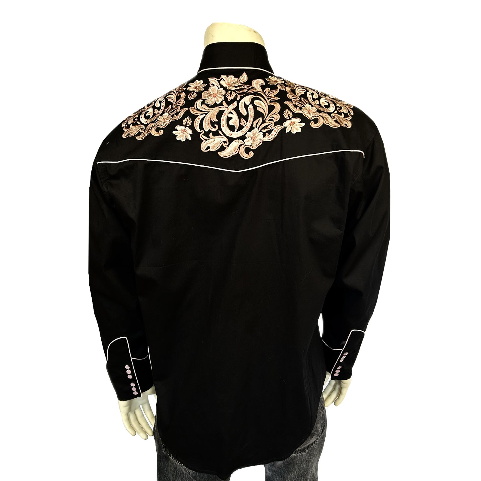 Men's Black with Brown Floral Horseshoe Embroidered Western Shirt