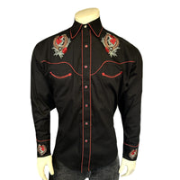 Men's Black Floral & Horseshoe Embroidered Western Shirt
