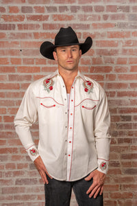 Men’s Ivory Floral & Horseshoe Embroidery Western Shirt