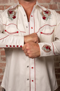 Men’s Ivory Floral & Horseshoe Embroidery Western Shirt