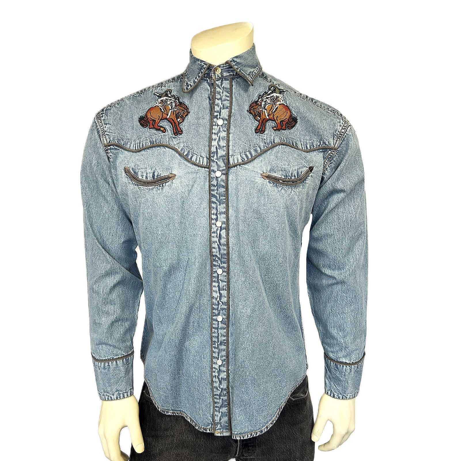 Men's Denim Bronc Embroidered Western Shirt