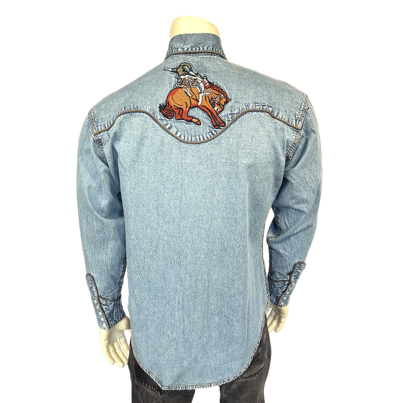 Men's Denim Bronc Embroidered Western Shirt