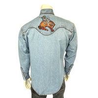 Men’s Denim Bison Skull & Rider Embroidery Shirt