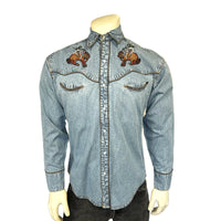 Men’s Denim Bison Skull & Rider Embroidery Shirt