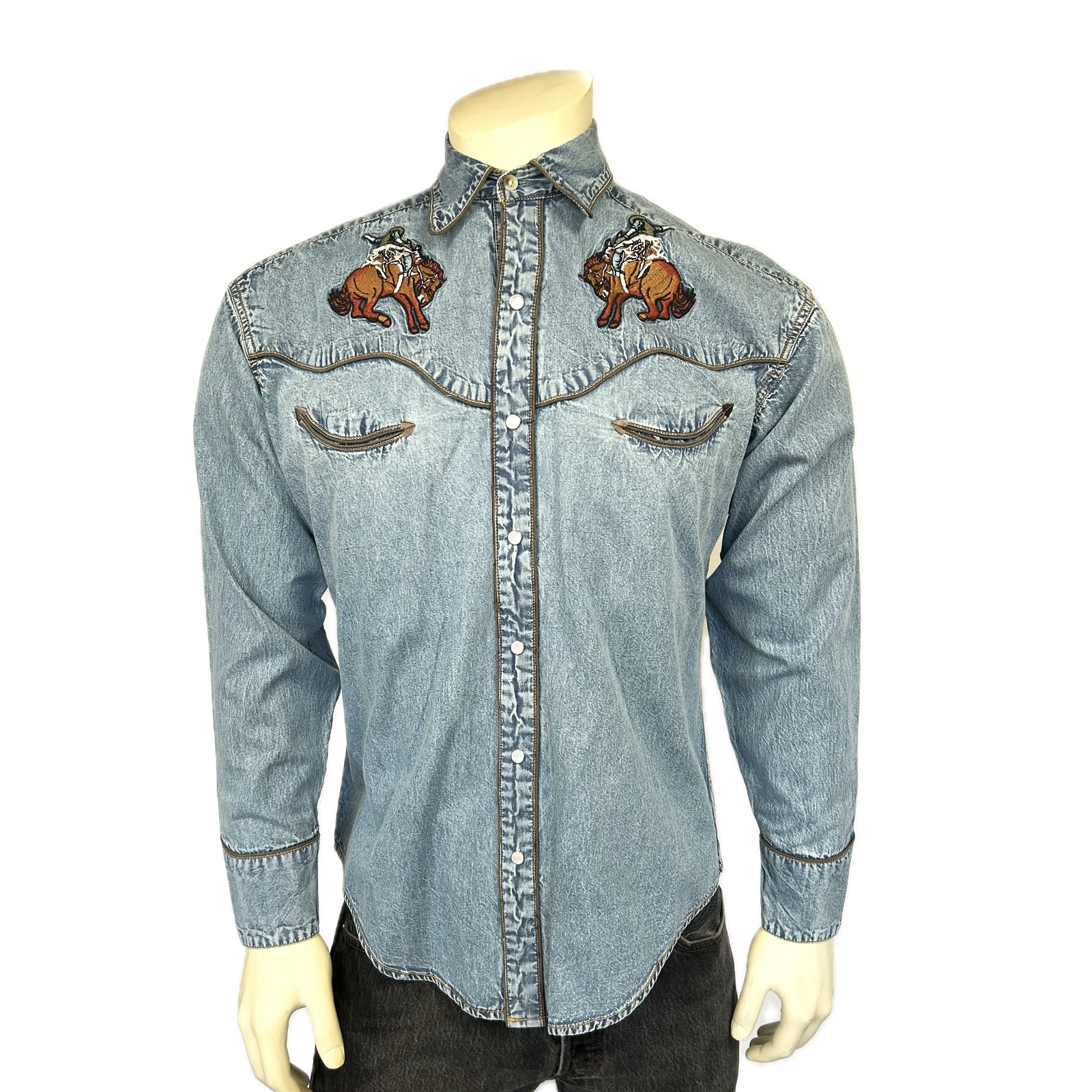 Men’s Denim Bison Skull & Rider Embroidery Shirt