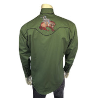 Men's Green Bronc Embroidered Western Shirt