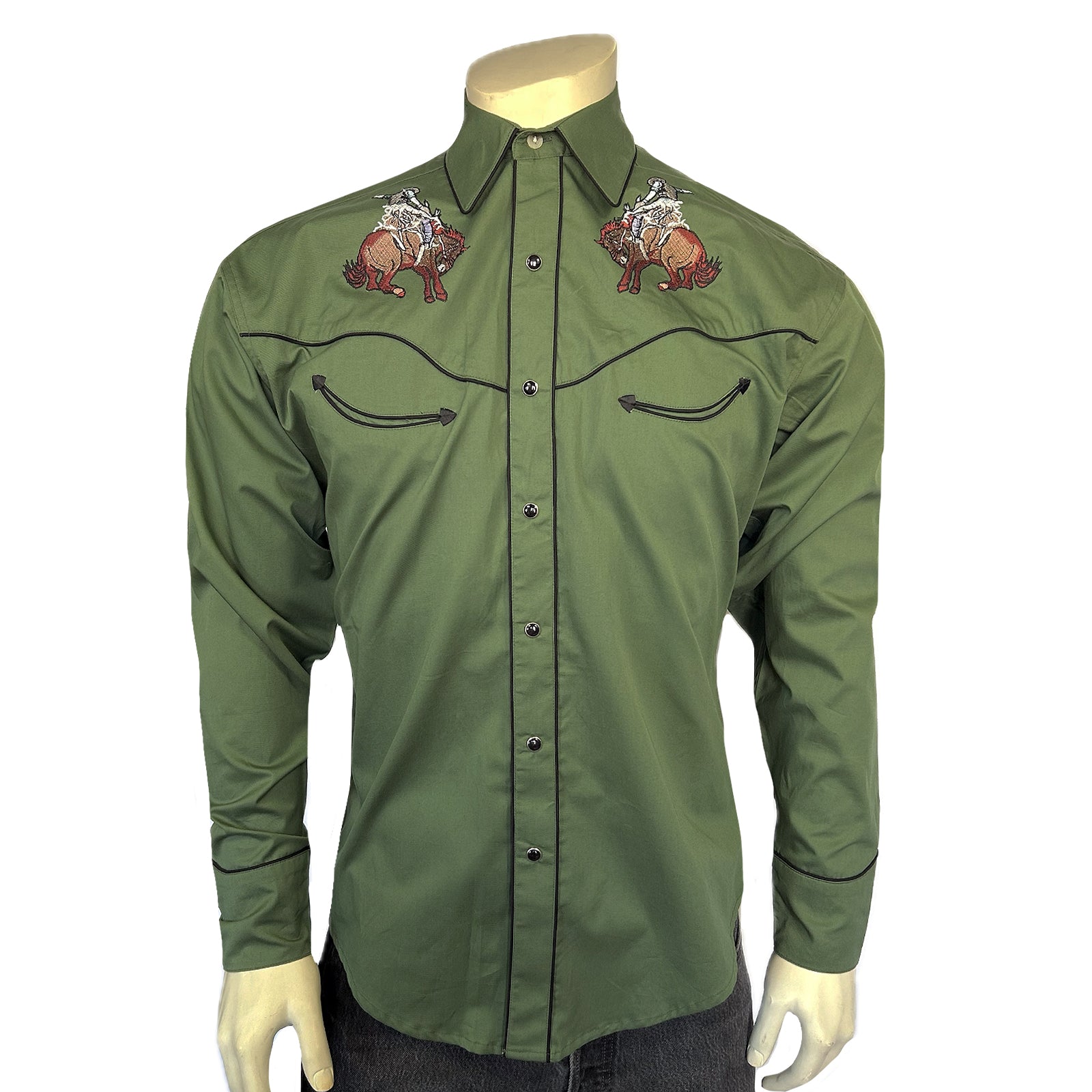 Men's Green Bronc Embroidered Western Shirt