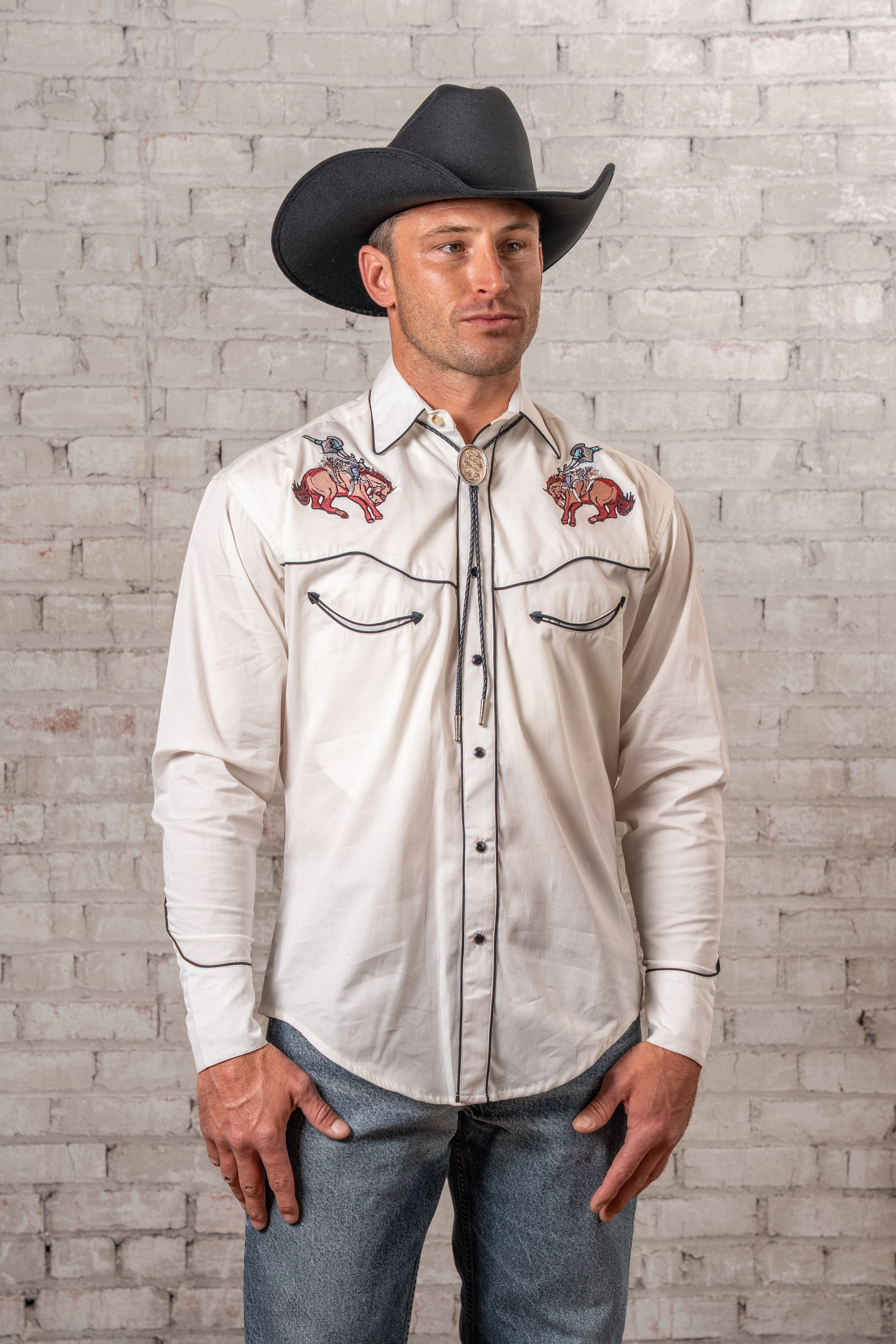 mens ivory western dress shirt Men's Vintage Ivory and Gold Tooling Embroidered Western Shirt