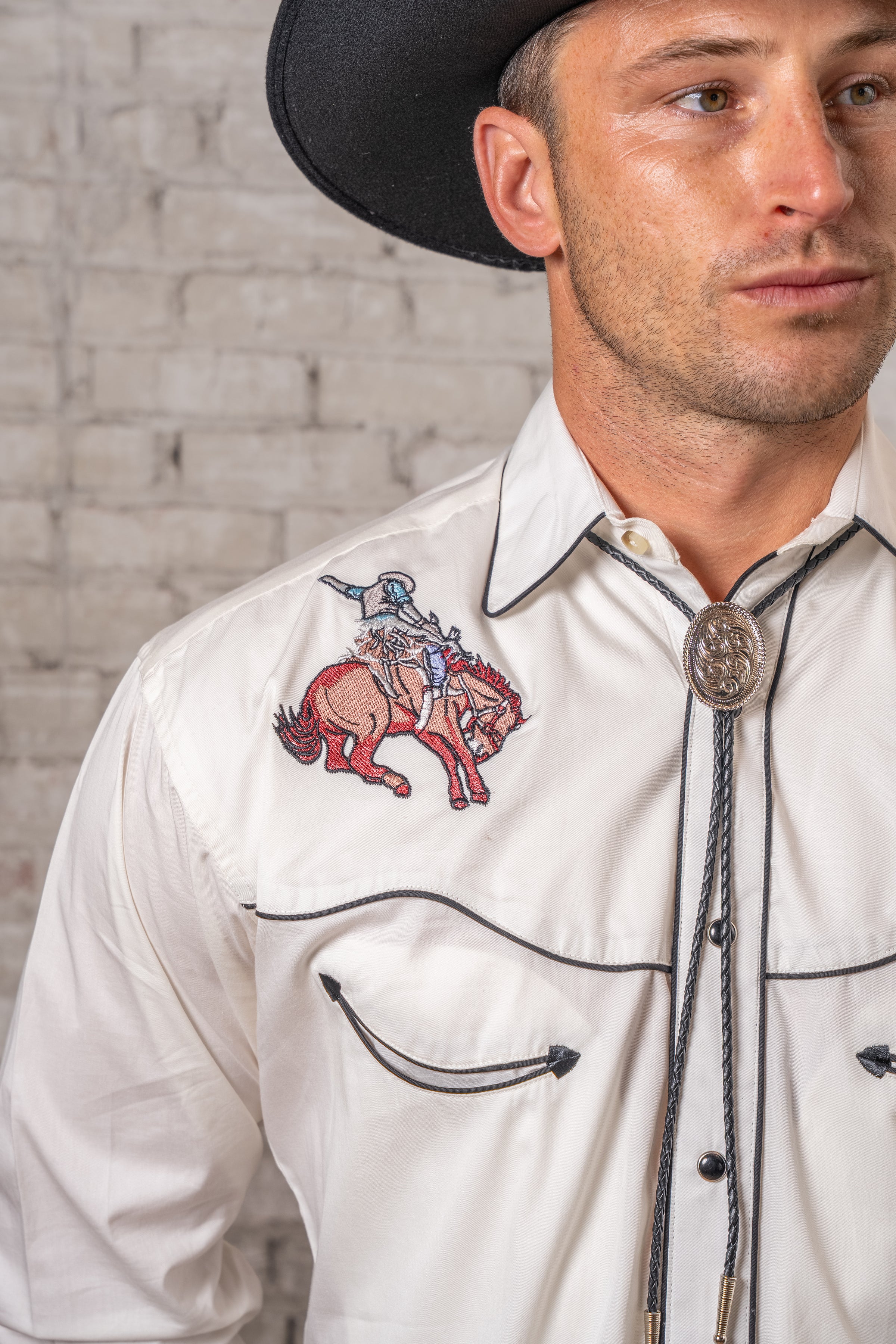 mens ivory western dress shirt Men's Vintage Ivory and Gold Tooling Embroidered Western Shirt