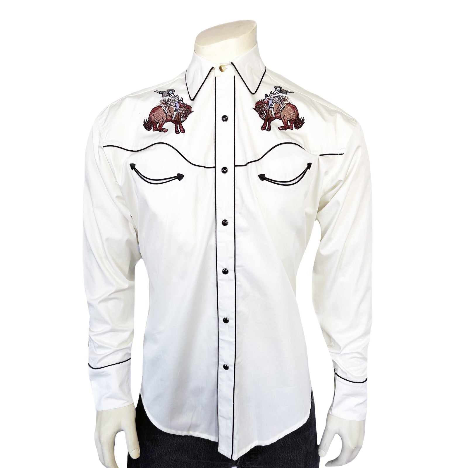 Men's Ivory Bronc Embroidered Western Shirt