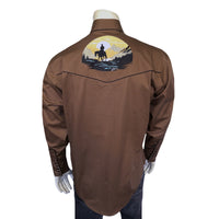Men's Brown Cowboy Sunset Embroidered Western Shirt