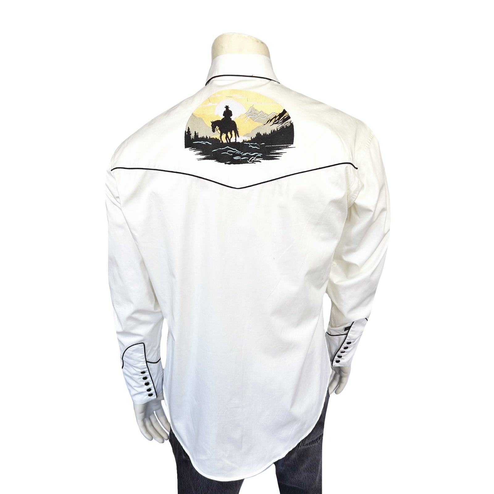 Men's Ivory Cowboy Sunset Embroidered Western Shirt