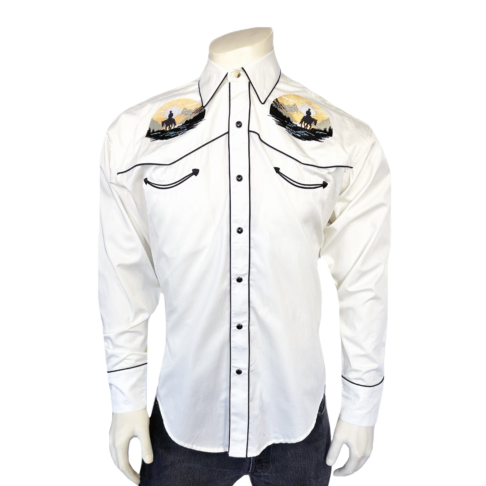 Men's Ivory Cowboy Sunset Embroidered Western Shirt