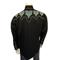 Men's Black Boot Design Embroidered Western Shirt
