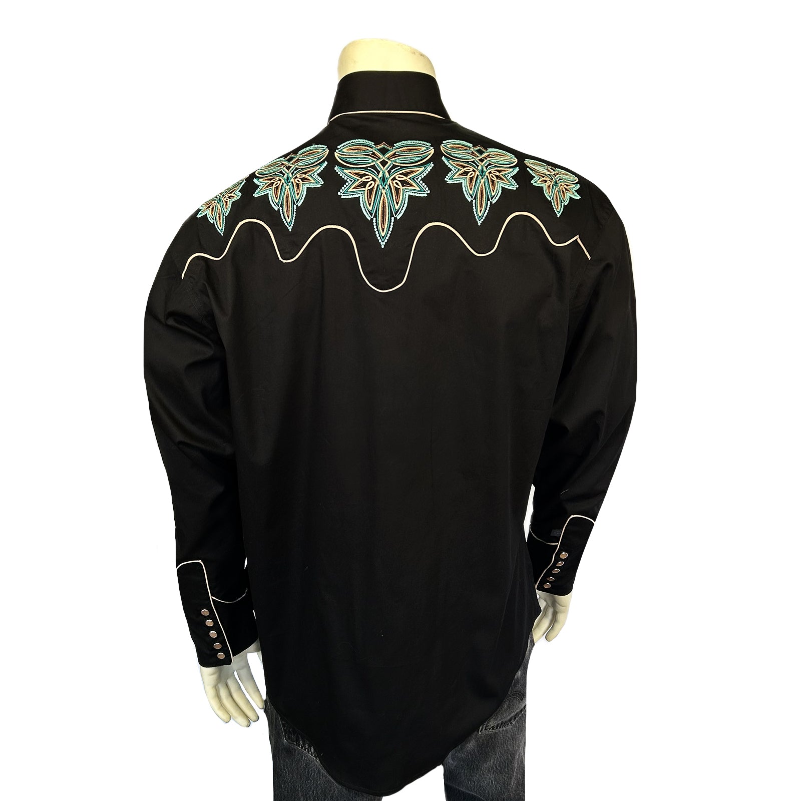 Men's Black Boot Design Embroidered Western Shirt