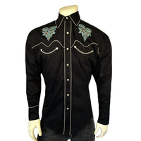 Men's Black Boot Design Embroidered Western Shirt