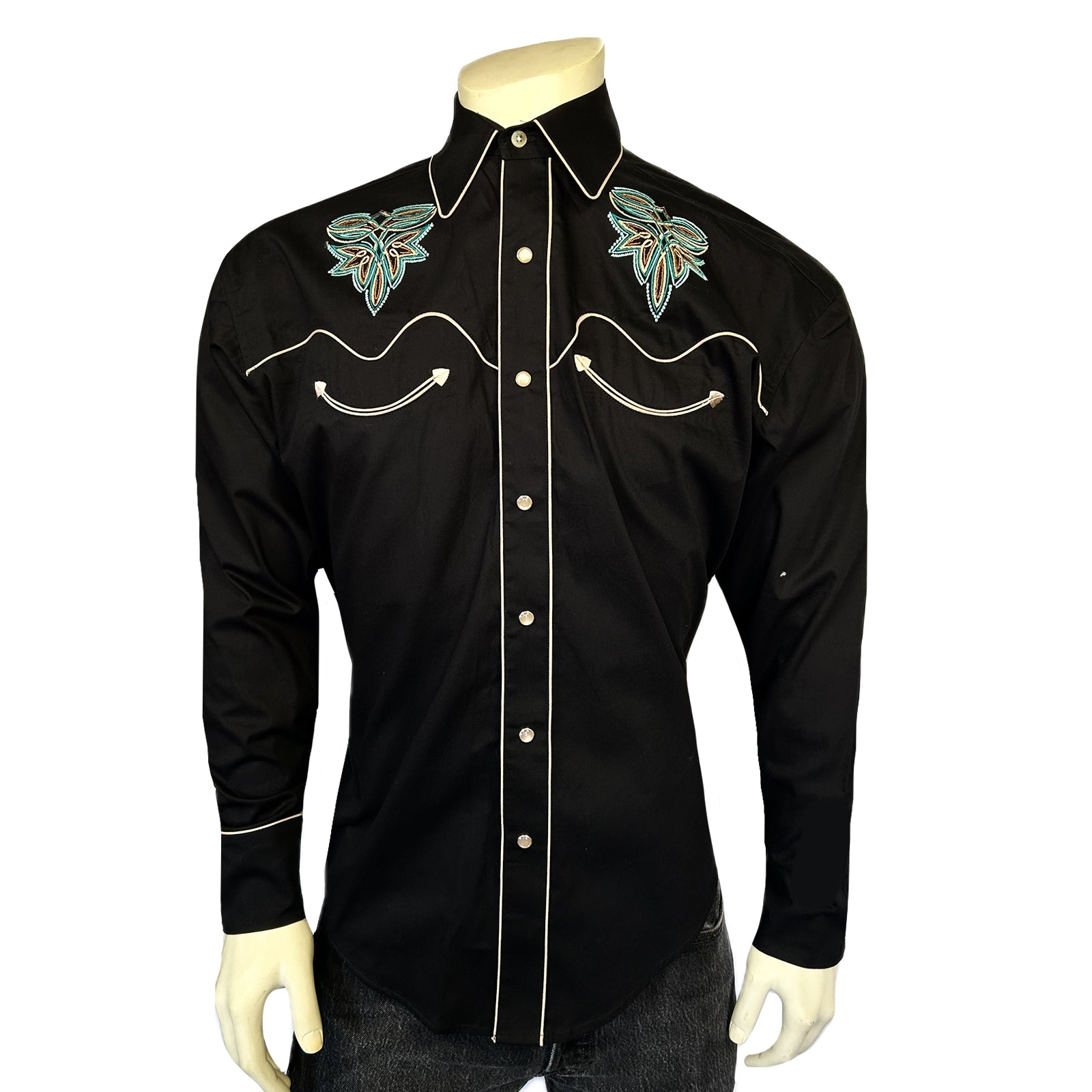Men's Black Boot Design Embroidered Western Shirt