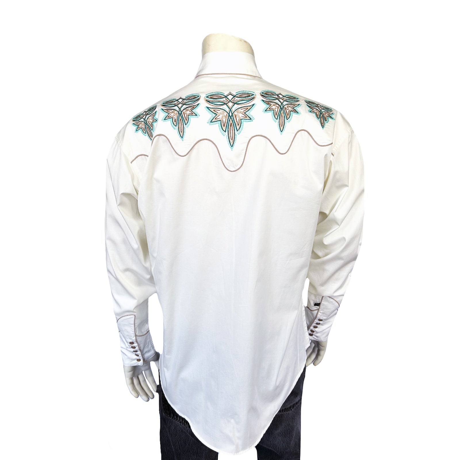Men's Ivory Boot Design Embroidered Western Shirt