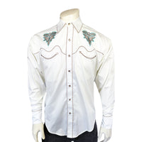 Men's Ivory Boot Design Embroidered Western Shirt