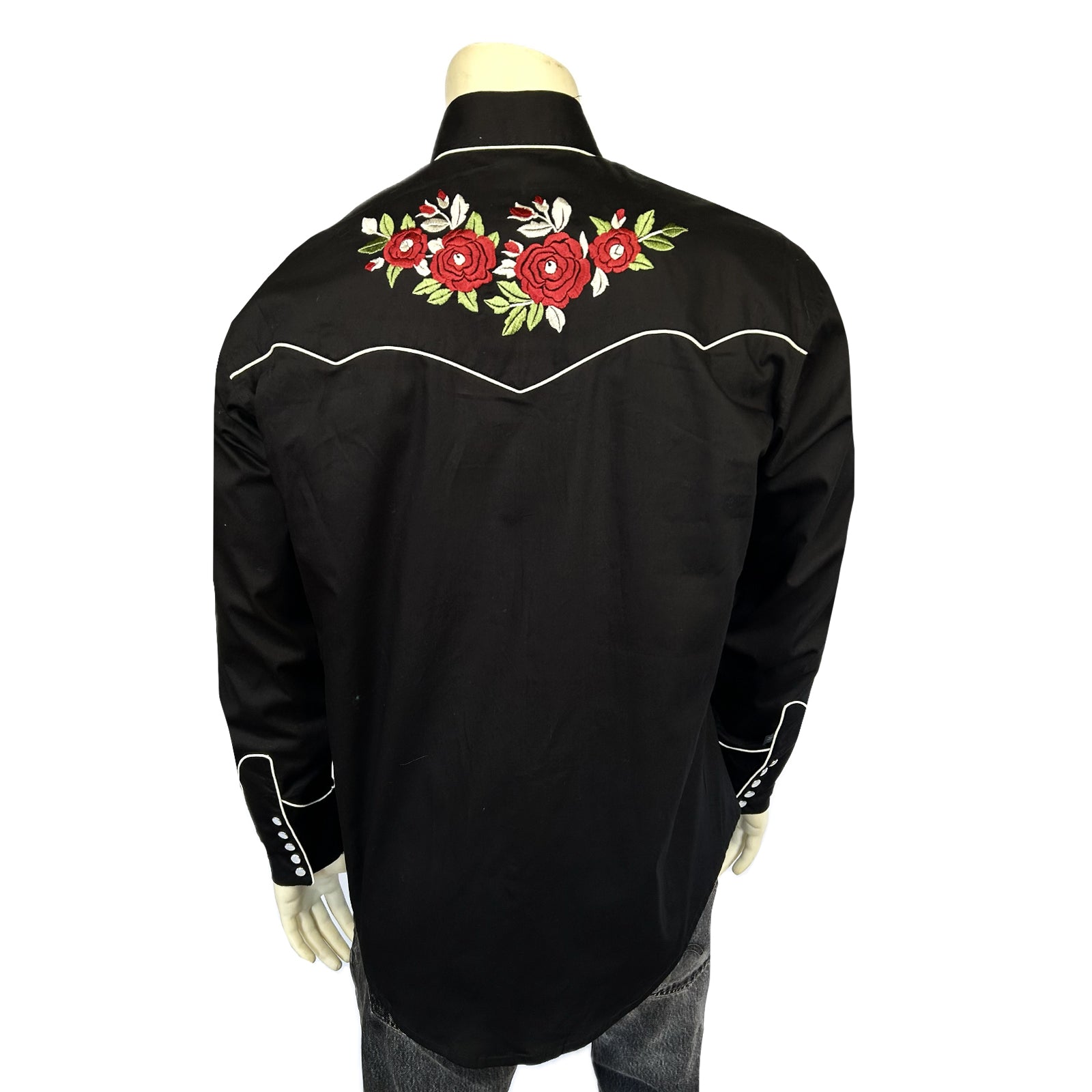 Men's Black Red Roses & Steerhead Embroidered Western Shirt