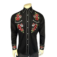 Men's Black Red Roses & Steerhead Embroidered Western Shirt