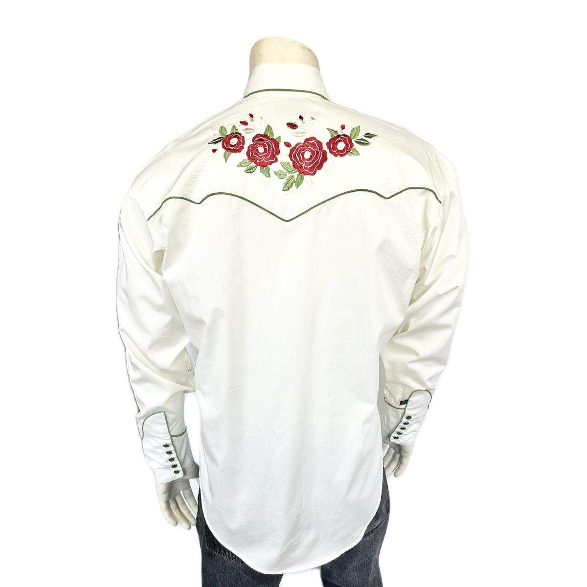 Men's Ivory & Burgundy Floral Embroidered Western Shirt