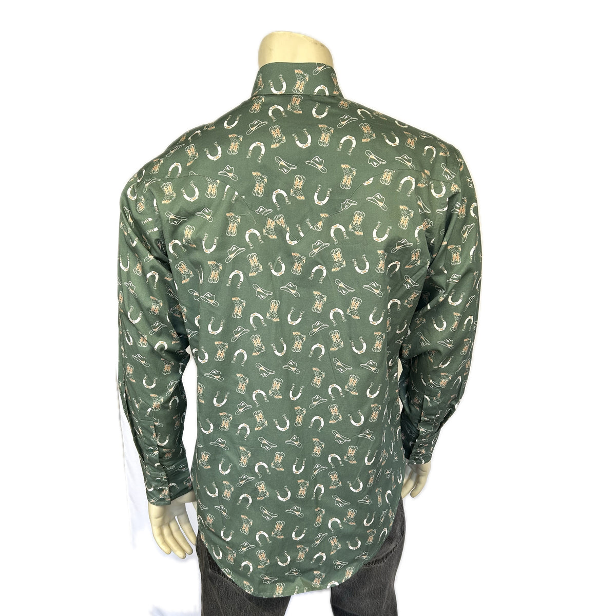 Men’s Green Horseshoe Print Western Shirt