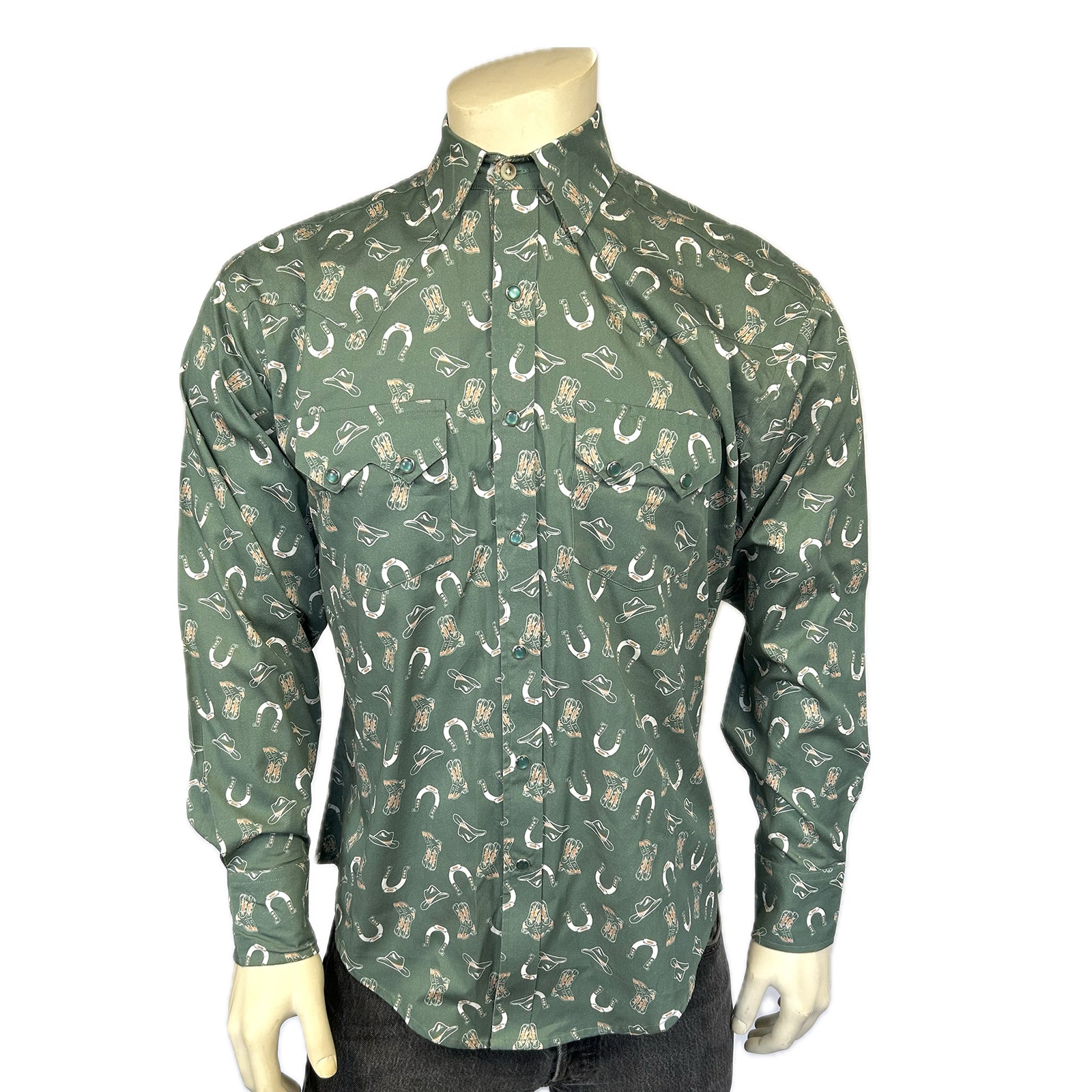 Men’s Green Horseshoe Print Western Shirt