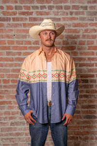 Native Pattern Peach & Blue 2-Tone Print Western Shirt