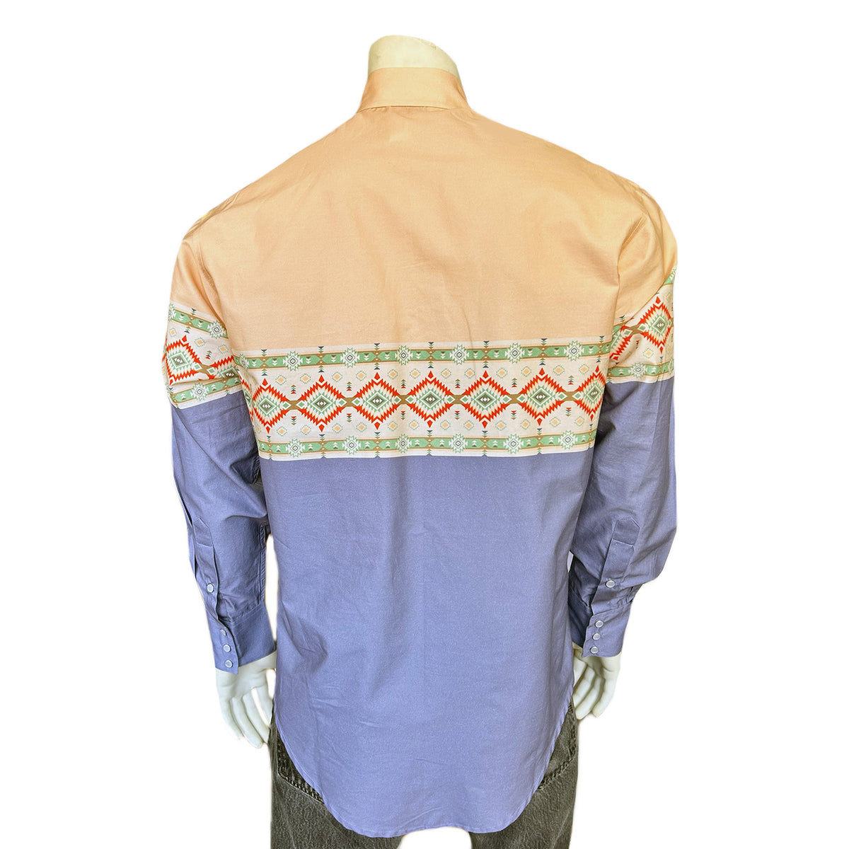 Native Pattern Peach & Blue 2-Tone Print Western Shirt