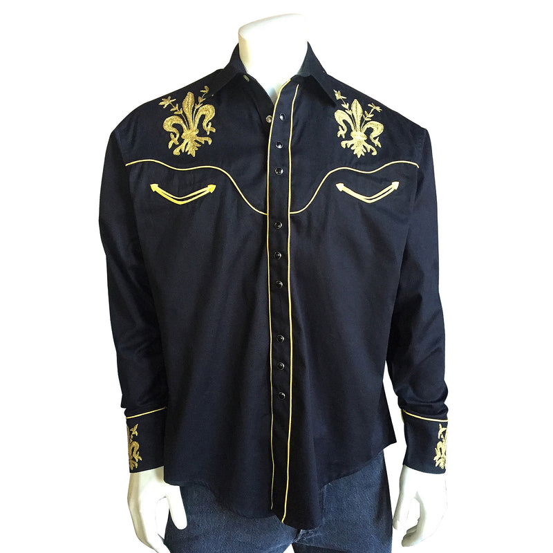 Men's Fleur-de-Lis Embroidered Black Western Shirt