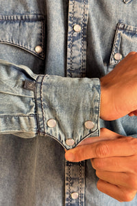 Men's Denim Classic Quarter Horse Western Shirt with Saddle Stitching