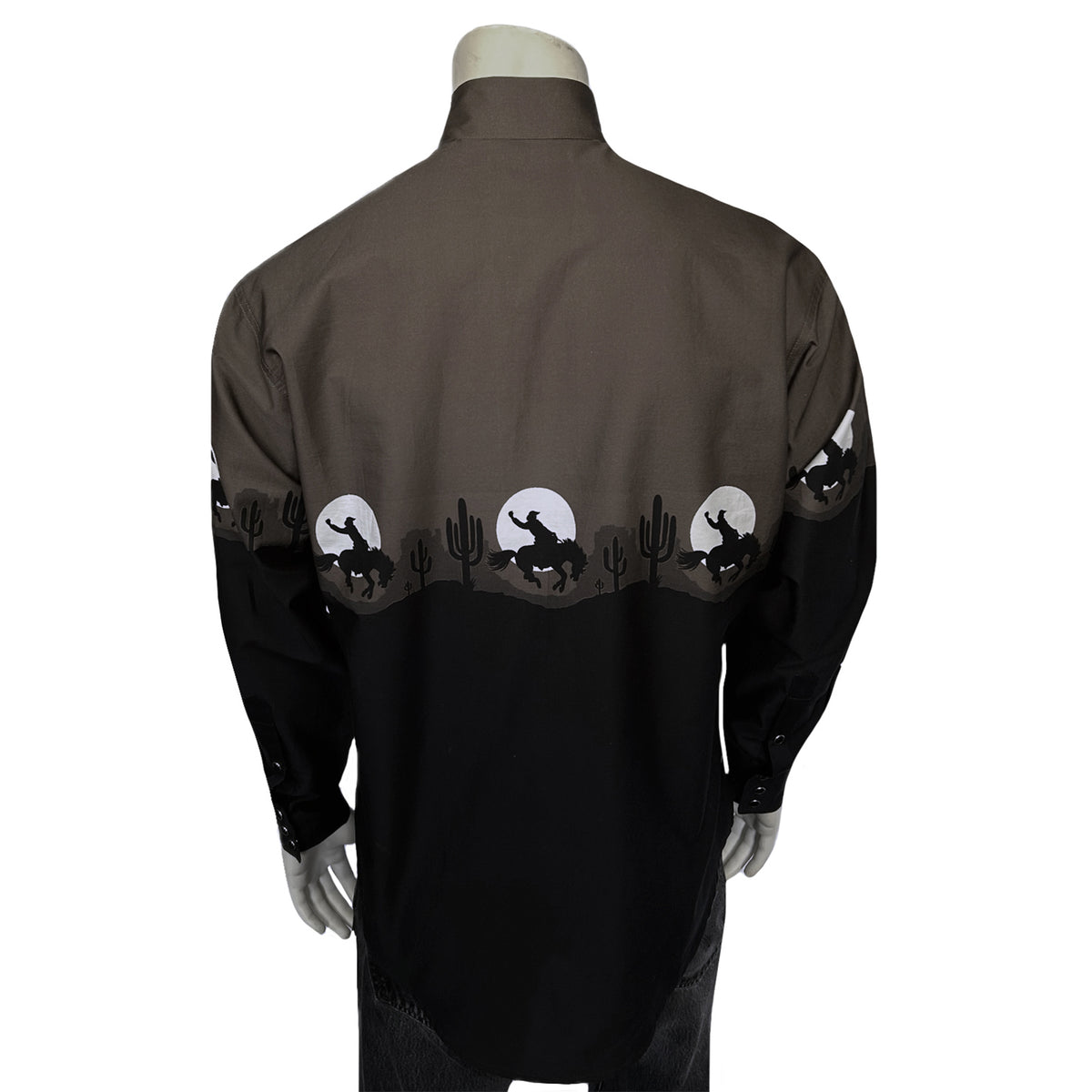 Men's Long Sleeve Brown/Black 2 Tone Moonlit Cowboy Western Print