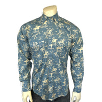 Men’s Blue Western Print Shirt