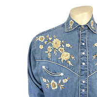 Men's Vintage Denim Floral Embroidered Western Shirt