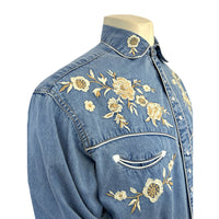 Men's Vintage Denim Floral Embroidered Western Shirt