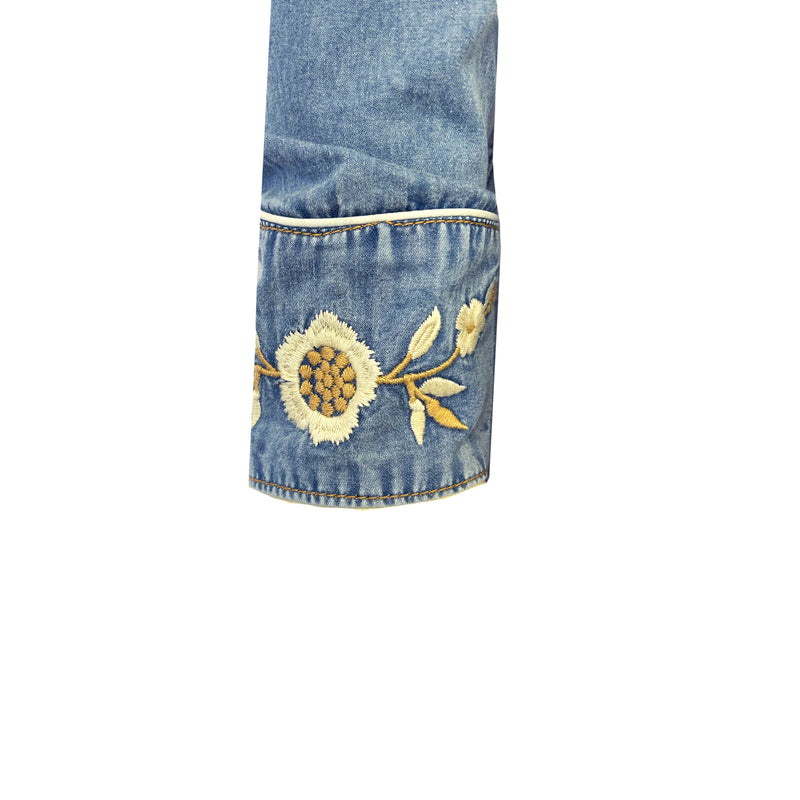 Men's Vintage Denim Floral Embroidered Western Shirt