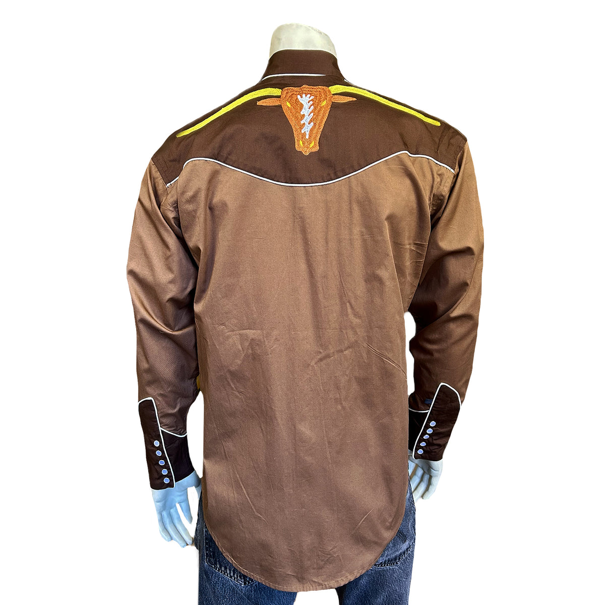 Men's Embroidered 2-Tone Steer Western Shirt in Brown