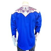 Men’s Vintage 2-Tone Royal Blue & White Western Shirt with Floral Embroidery