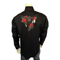 Men's Black Red Roses & Steerhead Embroidered Western Shirt