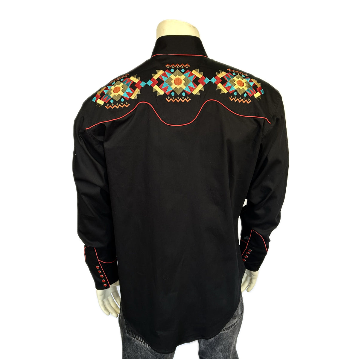 Men's Black Native American Embroidery Western Shirt