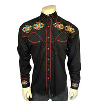 Men's Black Native American Embroidery Western Shirt