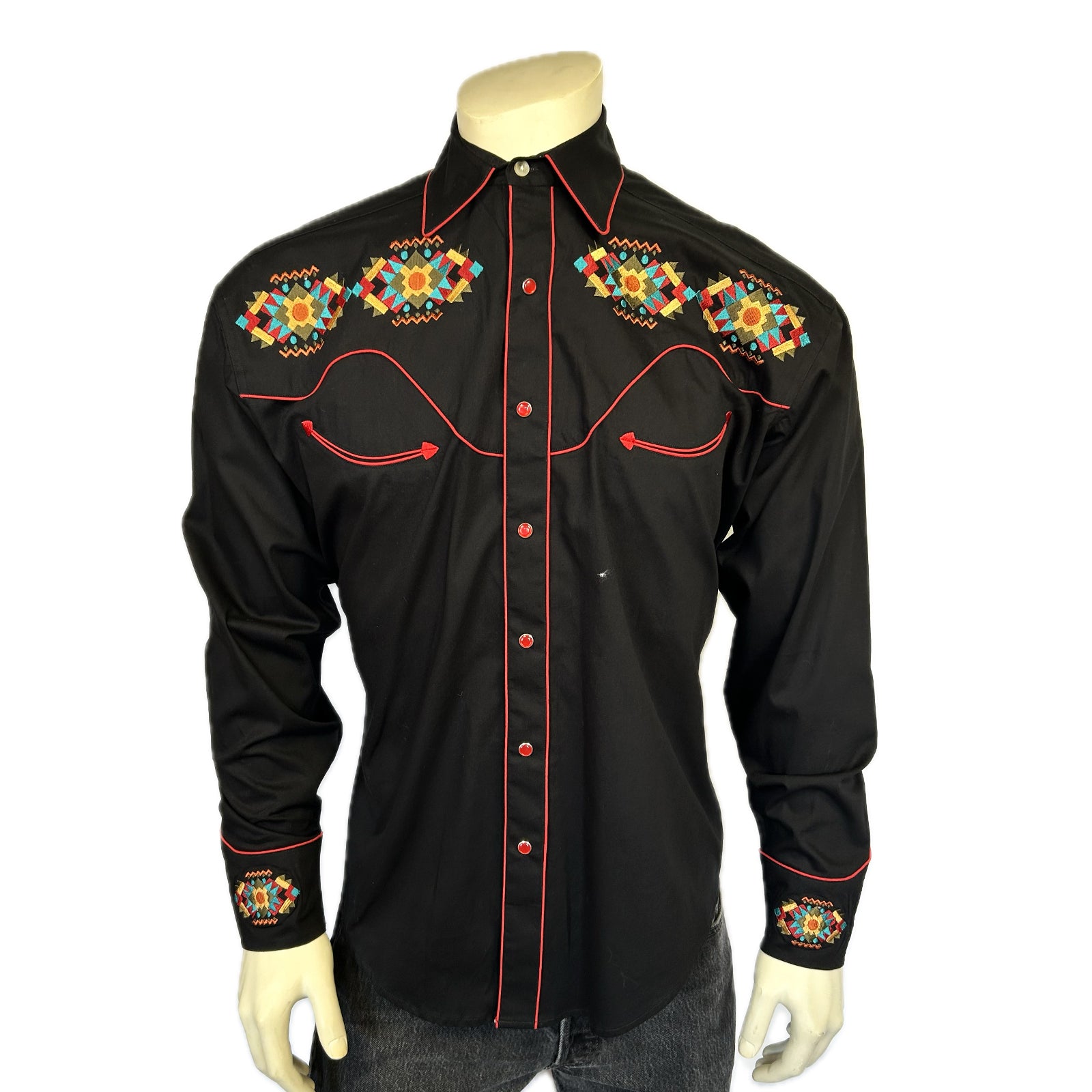 Men's Black Native American Embroidery Western Shirt