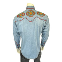 Men's Denim Native American Embroidery Western Shirt
