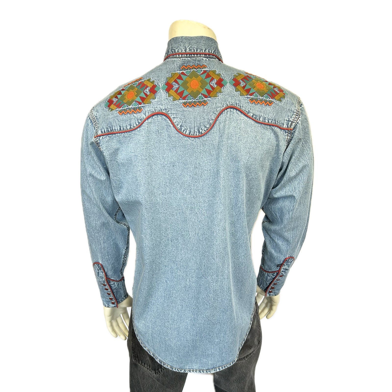 Men's Denim Native American Embroidery Western Shirt