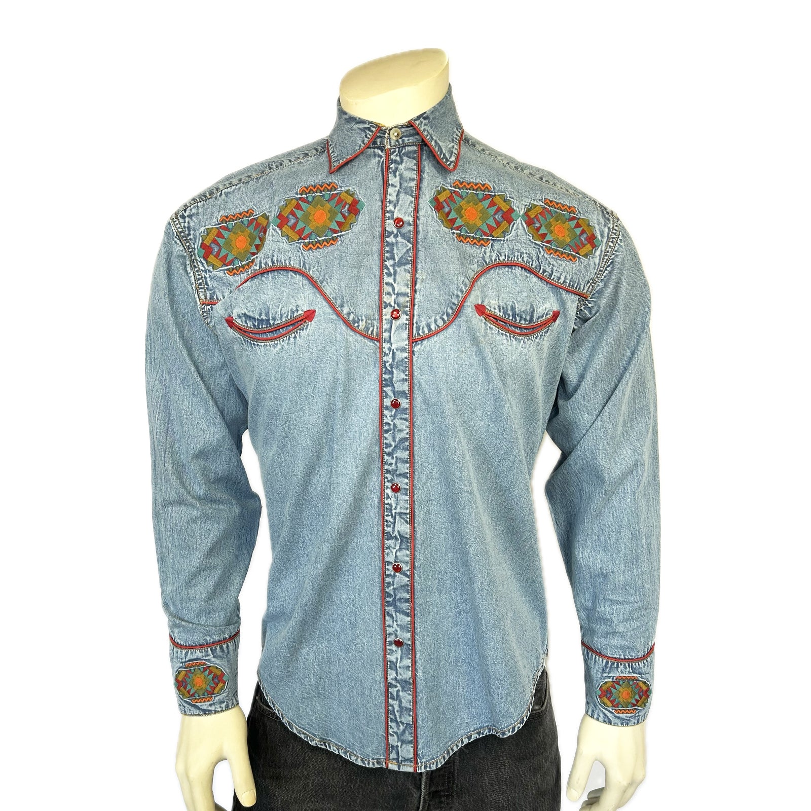 Men's Denim Native American Embroidery Western Shirt