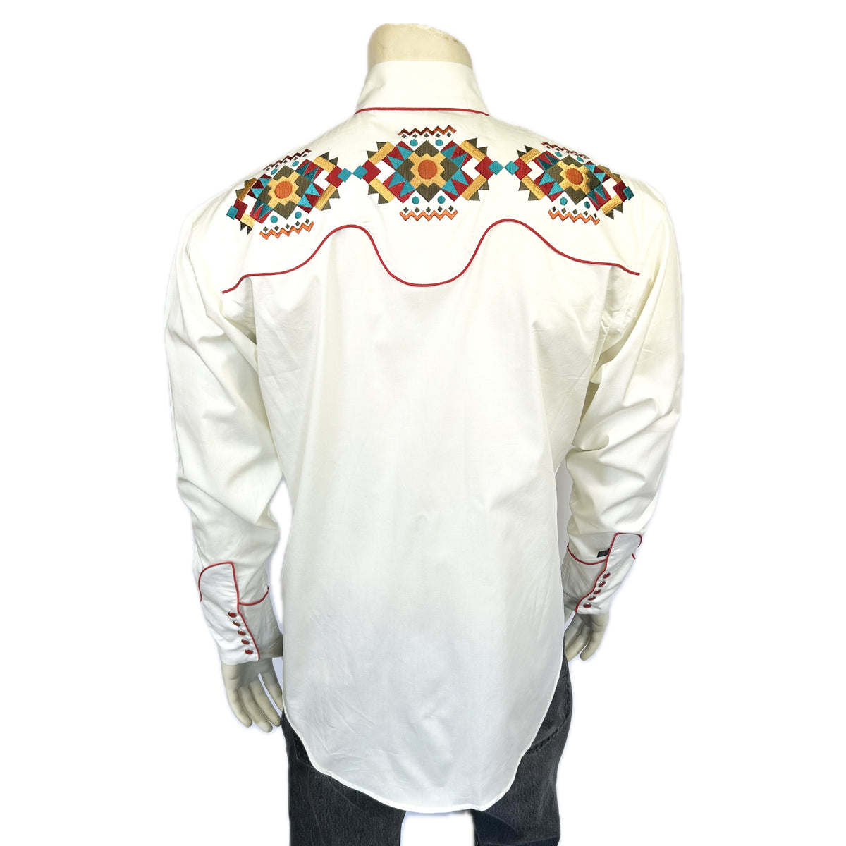 Men's Ivory Native American Embroidery Western Shirt
