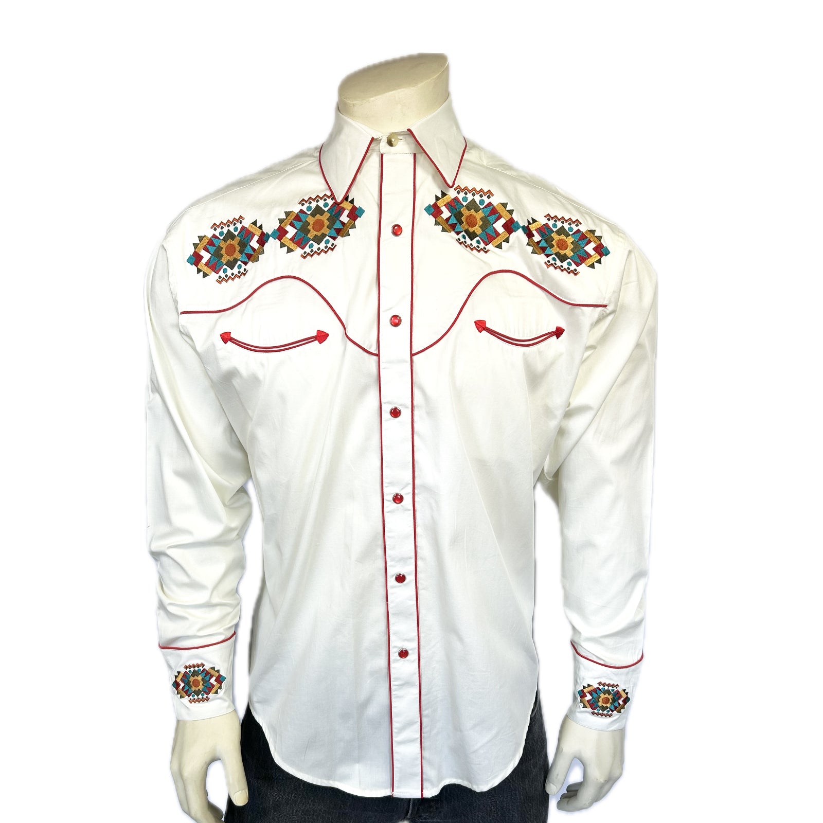 Men's Ivory Native American Embroidery Western Shirt