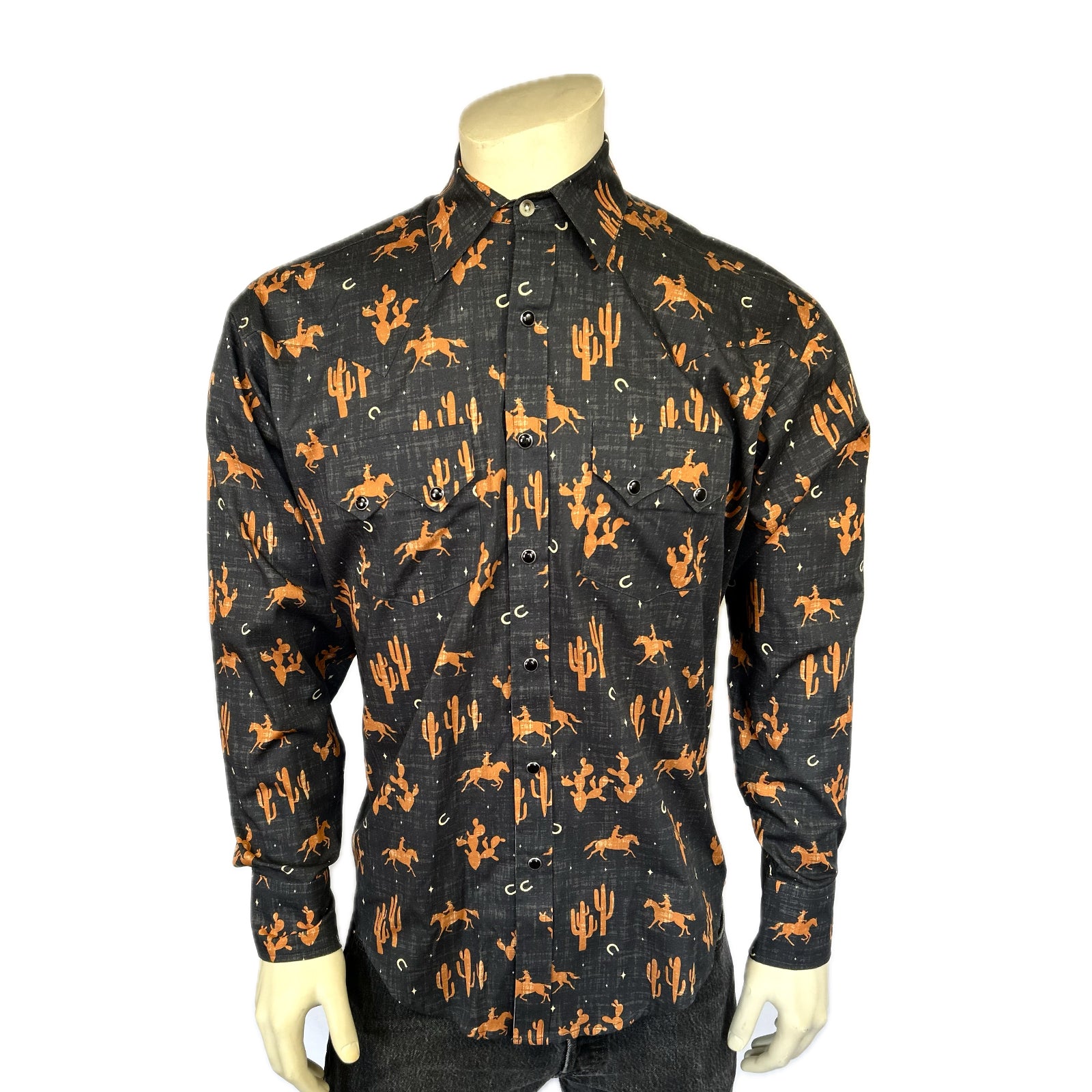 Men’s Black Print Western Shirt