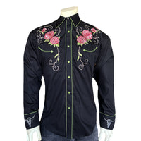 Men’s Steer Longhorn & Floral Embroidery Western Shirt in Black